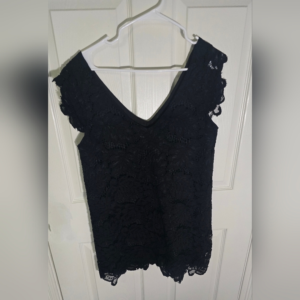 BB Dakota Womens Floral Layered Black Lace V Neck Short Dress Small